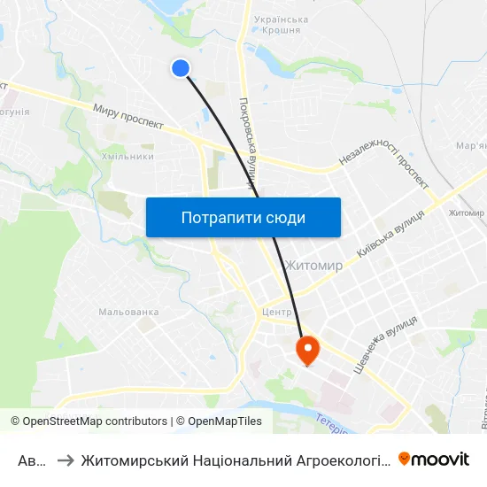 Авторинок to Житомирський Національний Агроекологічний Університет / Zhytomyr National Agroecological University map