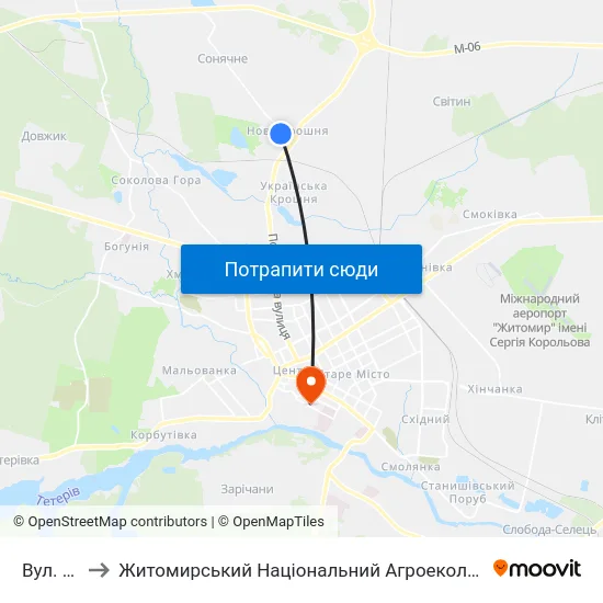 Вул. Андріївська to Житомирський Національний Агроекологічний Університет / Zhytomyr National Agroecological University map