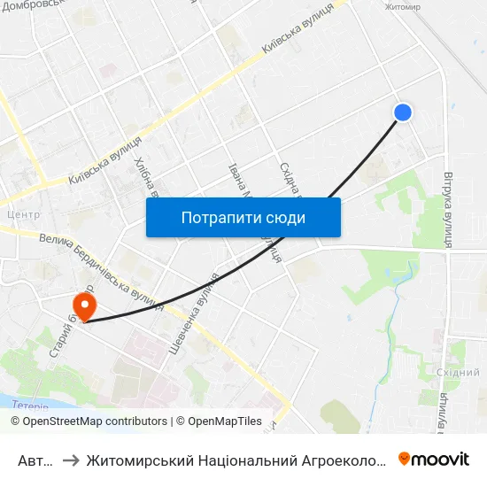 Автостоянка to Житомирський Національний Агроекологічний Університет / Zhytomyr National Agroecological University map