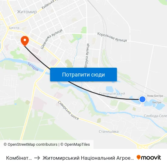 Комбінат Силікатних Виробів to Житомирський Національний Агроекологічний Університет / Zhytomyr National Agroecological University map