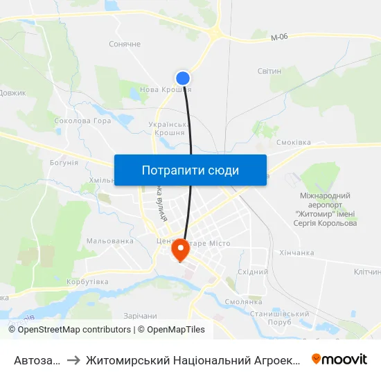 Автозаправна Станція to Житомирський Національний Агроекологічний Університет / Zhytomyr National Agroecological University map