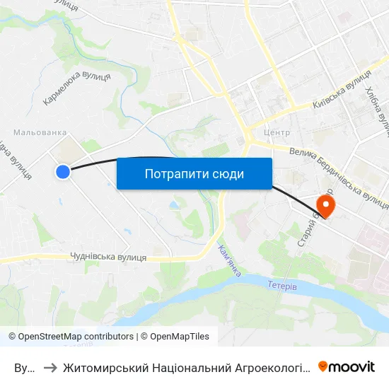 Вул. Якіра to Житомирський Національний Агроекологічний Університет / Zhytomyr National Agroecological University map