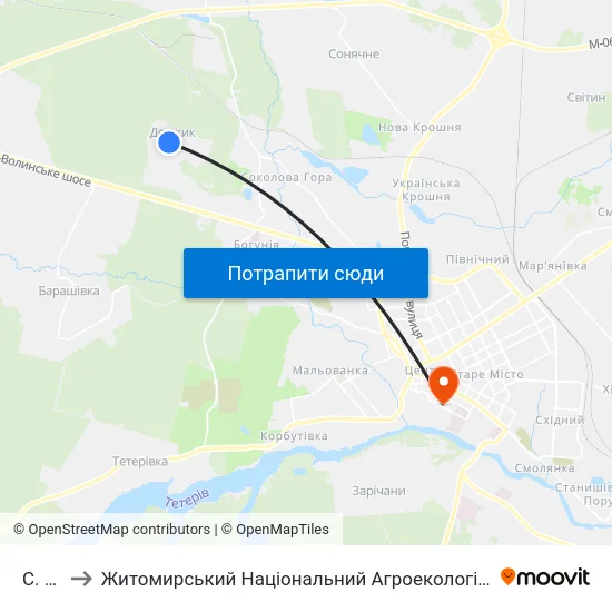 С. Довжик to Житомирський Національний Агроекологічний Університет / Zhytomyr National Agroecological University map