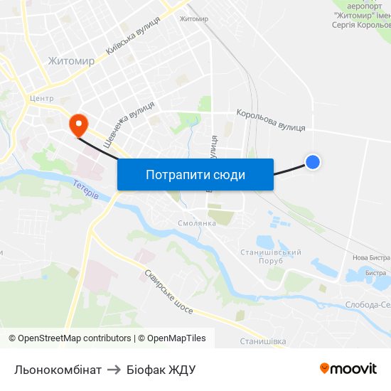 Льонокомбінат to Біофак ЖДУ map