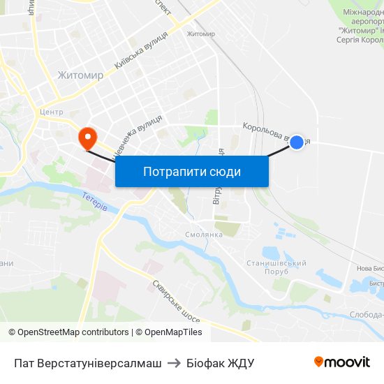 Пат Верстатуніверсалмаш to Біофак ЖДУ map