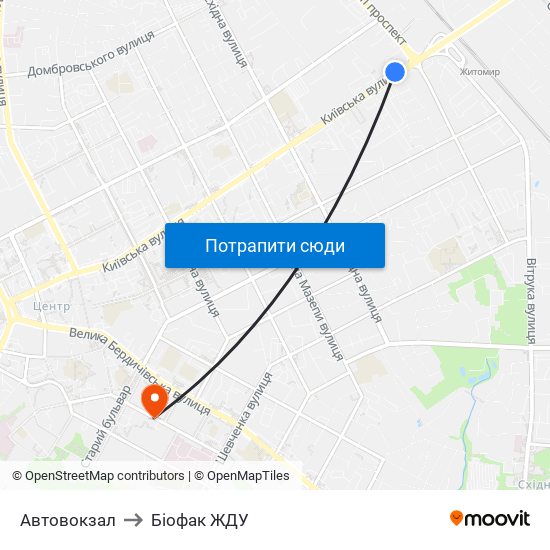 Автовокзал to Біофак ЖДУ map