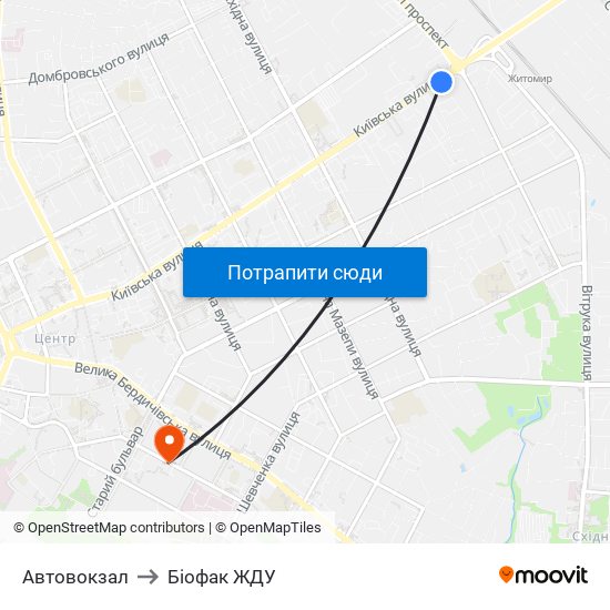 Автовокзал to Біофак ЖДУ map