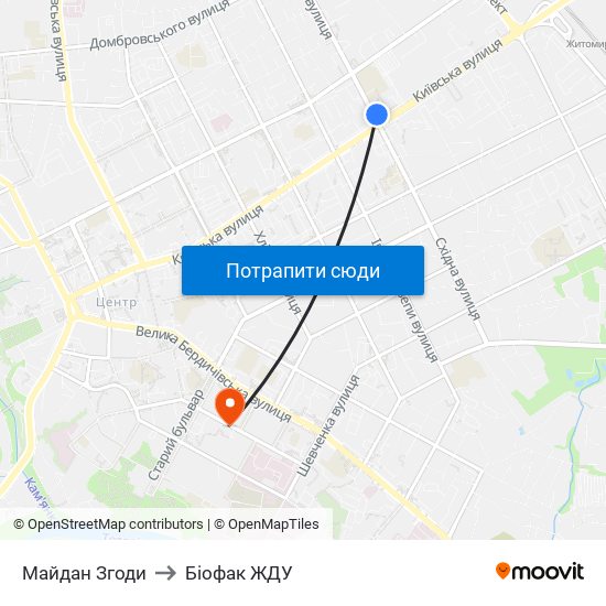 Майдан Згоди to Біофак ЖДУ map