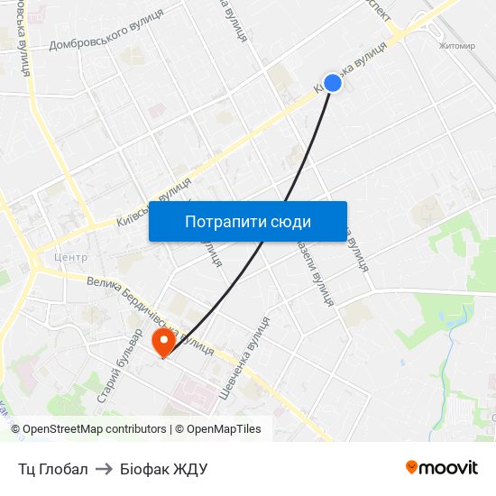 Тц Глобал to Біофак ЖДУ map
