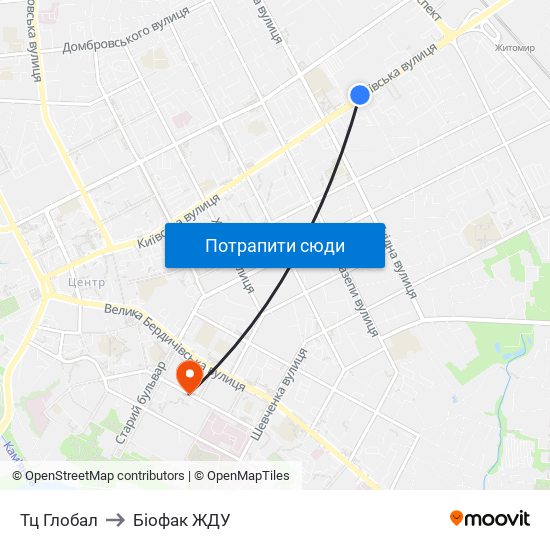 Тц Глобал to Біофак ЖДУ map