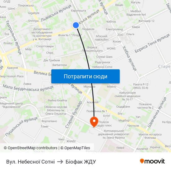 Вул. Небесної Сотні to Біофак ЖДУ map