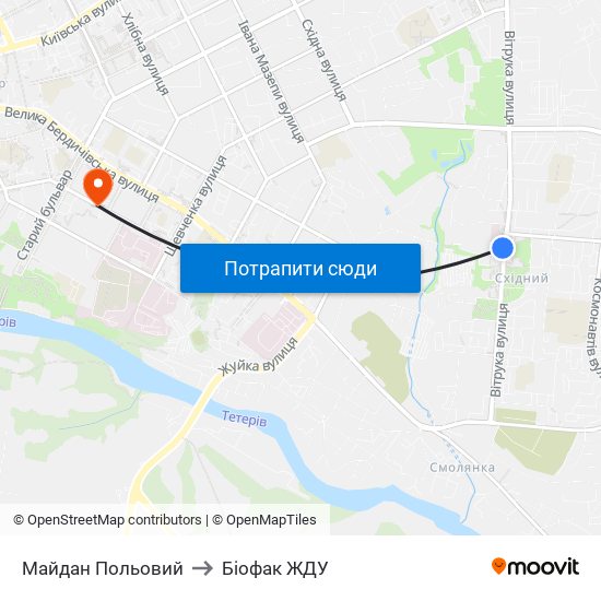 Майдан Польовий to Біофак ЖДУ map