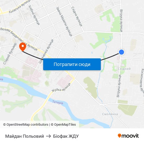 Майдан Польовий to Біофак ЖДУ map