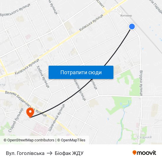 Вул. Гоголівська to Біофак ЖДУ map