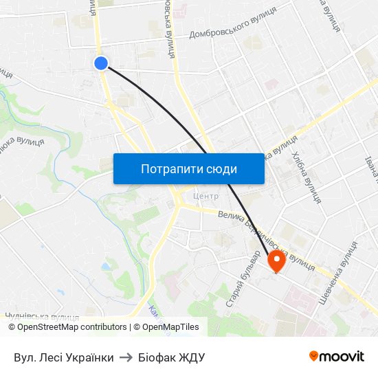 Вул. Лесі Українки to Біофак ЖДУ map