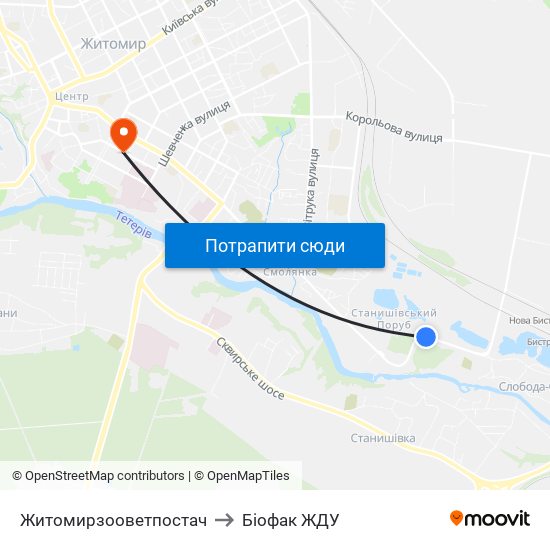 Житомирзооветпостач to Біофак ЖДУ map