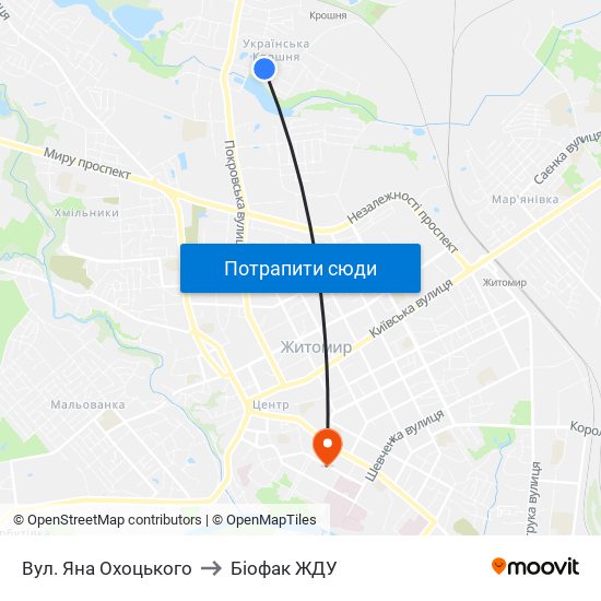 Вул. Яна Охоцького to Біофак ЖДУ map