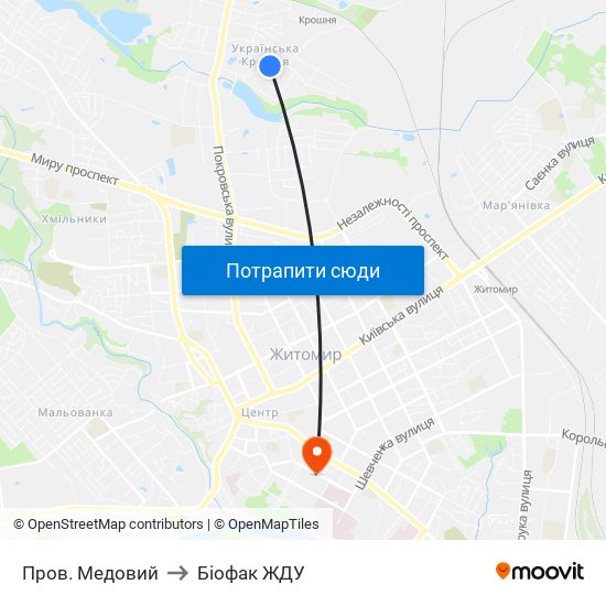 Пров. Медовий to Біофак ЖДУ map