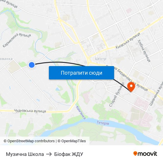 Музична Школа to Біофак ЖДУ map