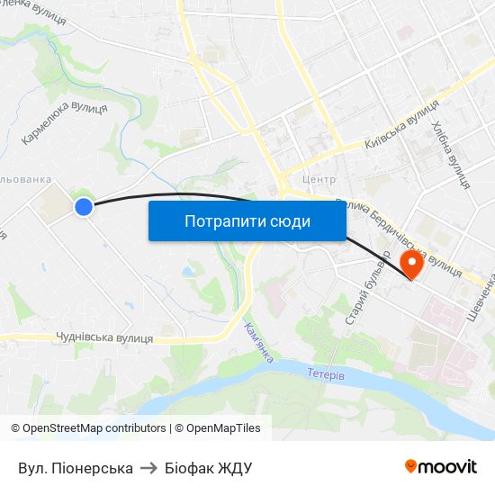 Вул. Піонерська to Біофак ЖДУ map
