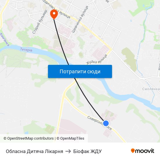 Обласна Дитяча Лікарня to Біофак ЖДУ map