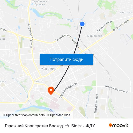 Гаражний Кооператив Восход to Біофак ЖДУ map