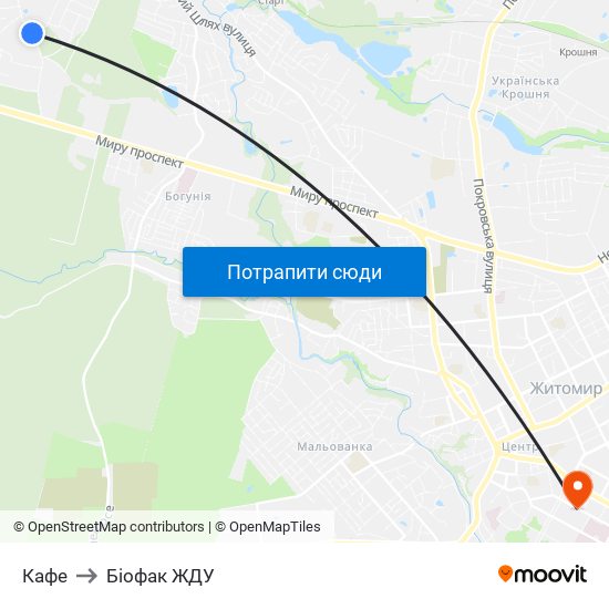 Кафе to Біофак ЖДУ map