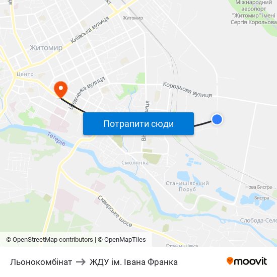 Льонокомбінат to ЖДУ ім. Івана Франка map