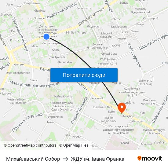 Михайлівський Собор to ЖДУ ім. Івана Франка map