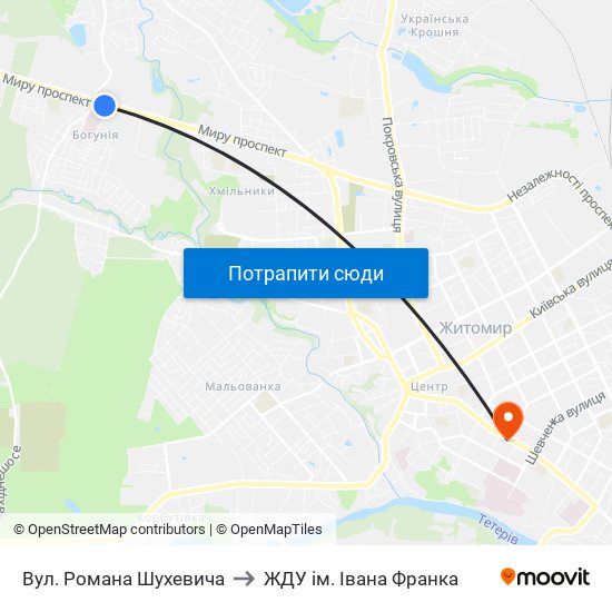 Вул. Романа Шухевича to ЖДУ ім. Івана Франка map