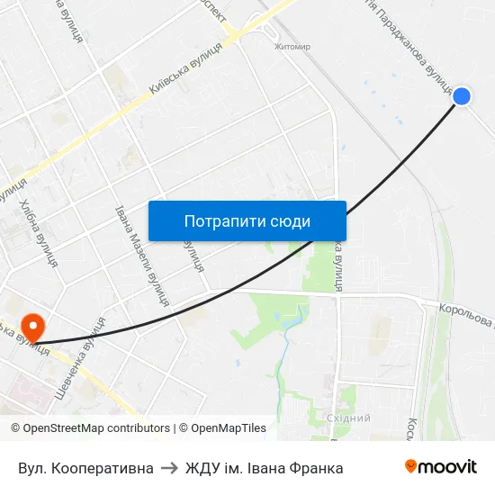 Вул. Кооперативна to ЖДУ ім. Івана Франка map