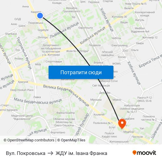 Вул. Покровська to ЖДУ ім. Івана Франка map