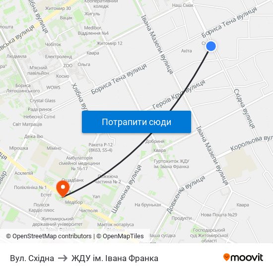 Вул. Східна to ЖДУ ім. Івана Франка map