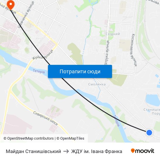Майдан Станишівський to ЖДУ ім. Івана Франка map