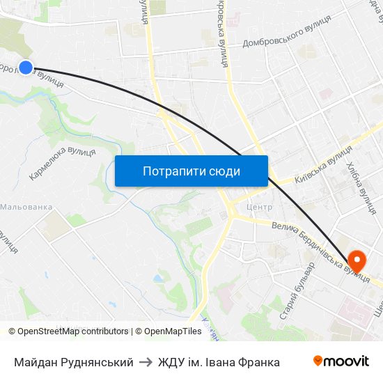 Майдан Руднянський to ЖДУ ім. Івана Франка map