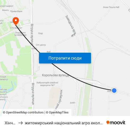 Хінчанка to житомирський національний агро екологічний університет map