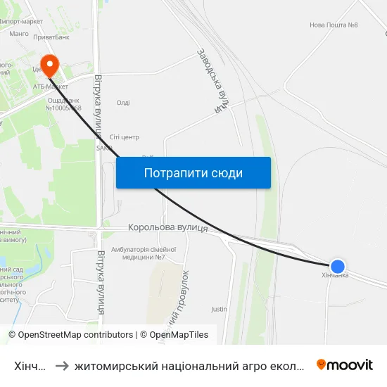 Хінчанка to житомирський національний агро екологічний університет map