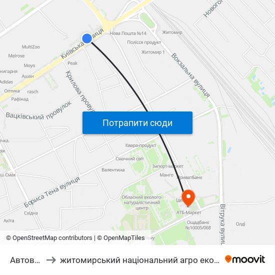 Автовокзал to житомирський національний агро екологічний університет map