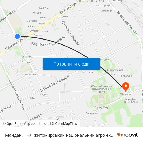 Майдан Згоди to житомирський національний агро екологічний університет map