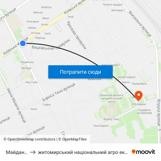 Майдан Згоди to житомирський національний агро екологічний університет map