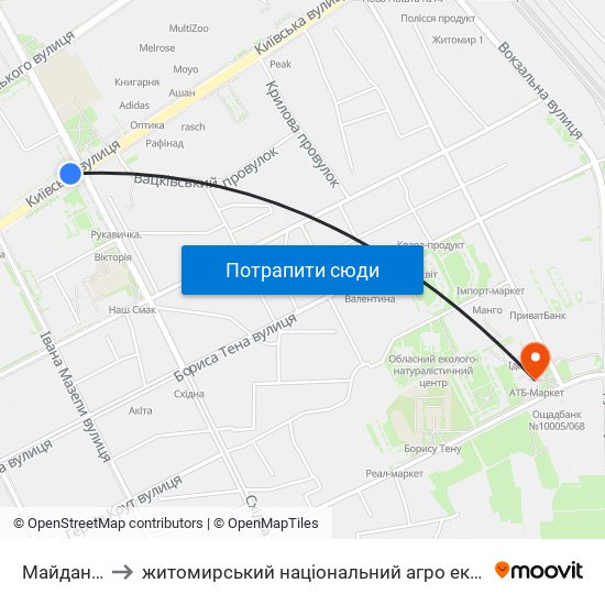 Майдан Згоди to житомирський національний агро екологічний університет map