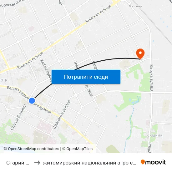 Старий Бульвар to житомирський національний агро екологічний університет map