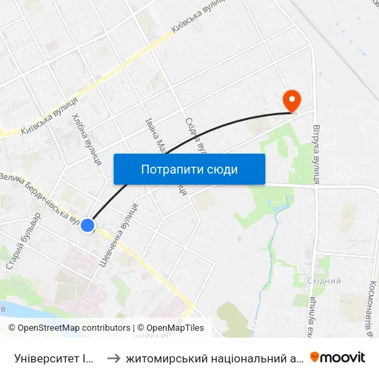 Університет Ім. Івана Франка to житомирський національний агро екологічний університет map