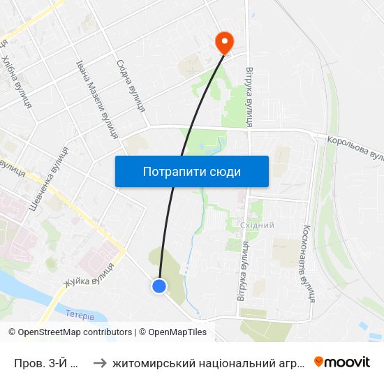 Пров. 3-Й Магазинний to житомирський національний агро екологічний університет map