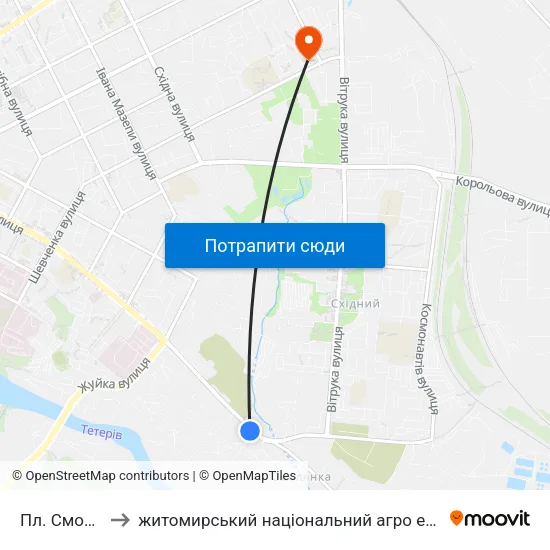 Пл. Смолянська to житомирський національний агро екологічний університет map