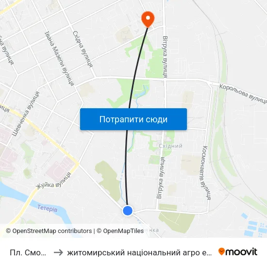 Пл. Смолянська to житомирський національний агро екологічний університет map