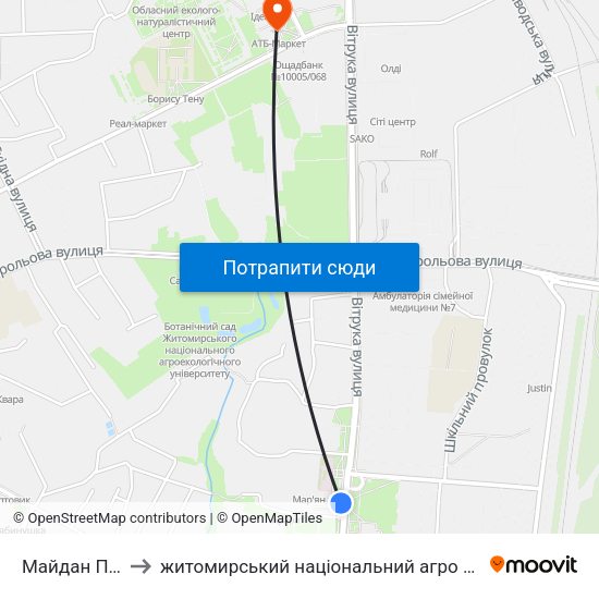 Майдан Польовий to житомирський національний агро екологічний університет map