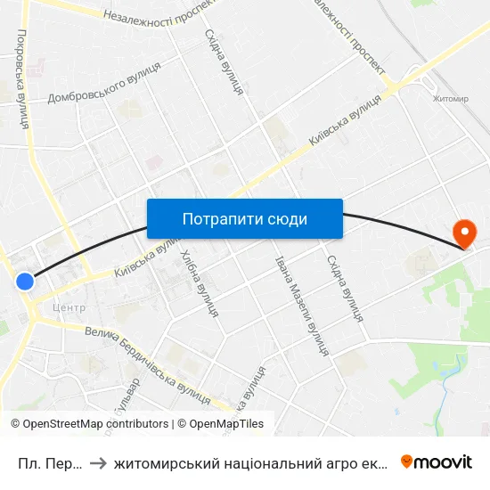 Пл. Перемоги to житомирський національний агро екологічний університет map