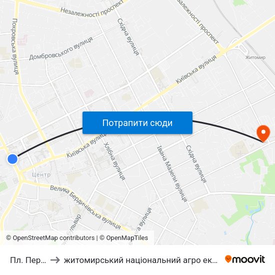 Пл. Перемоги to житомирський національний агро екологічний університет map