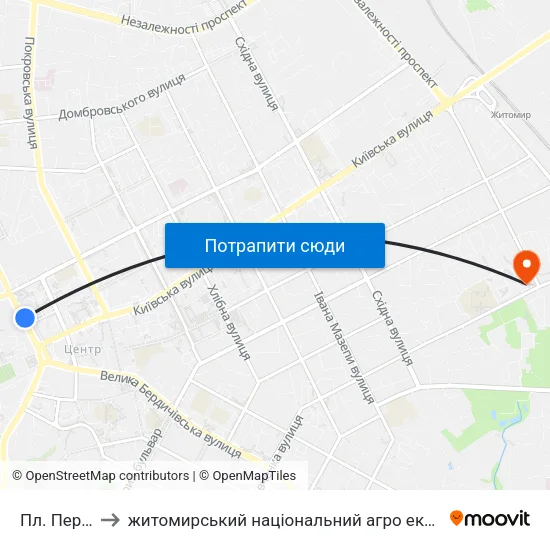 Пл. Перемоги to житомирський національний агро екологічний університет map